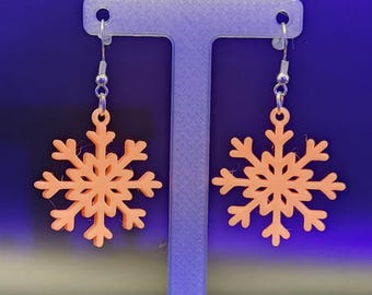 Glow in the Dark Snowflake Earrings: Peach to Orange Hologram, 3D Printed