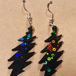 Black or Golden 3d Printed Hologram Grateful Dead Lighting Bolt Earrings | Hypoallergenic hooks