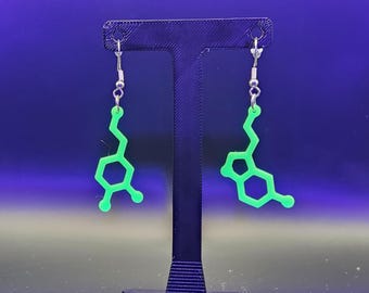 Hologram Dopamine and Serotonin Glow in the Dark Neurotransmitter Earrings | 3D Printed | Hypoallergenic hooks