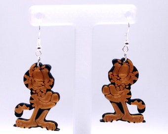 Hologram 3D Printed Orange Cat Earrings - Lazy Feline Jewelry - Comic Inspired
