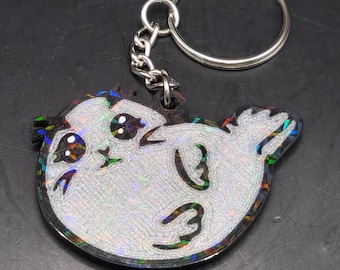 Llavero con sello holográfico, brillante, plateado, impreso en 3D, colgante para bolso