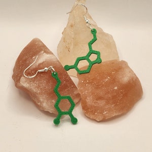 Dopamine & Serotonin Molecule Earrings | Bright Green Science Jewelry | 3D Printed Chemistry Earrings | Neurotransmitter Gift