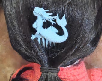 Pastel Blue Mermaid Hair Comb 3D Printed Fantasy Creature Hair Accessory