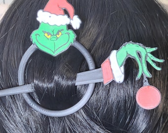 Grinch Holiday Bun Hair Pin 3D Printed Hair Accessory