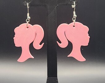 Holographic Pink Doll Silhouette Earrings | 3D Printed | Hypoallergenic Hooks
