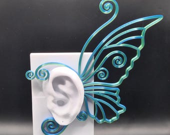 Paar zweifarbige blau-grüne kein Piercing Fee Schmetterling Ohrmanschetten Wraps