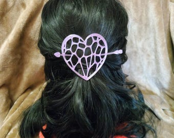 Hologram Translucent Purple Heart-Shaped Hair Pin 3D Printed Romantic Accessory