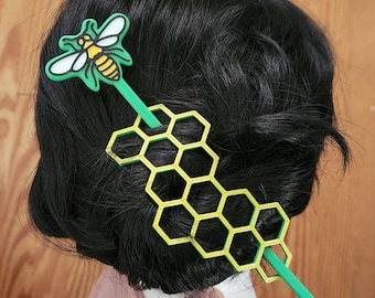 Hologram Bee and Honeycomb Hair Stick 3D Printed Accessories