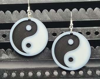 Yin Yang Earrings with Holograms | 3D Printed | Hypoallergenic Silver Plated Hooks