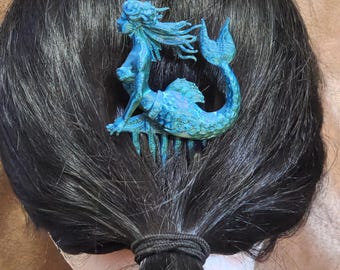 Blue and Green Mermaid Decorative Hair Comb 3D Printed Fantasy Creature Hair Accessory