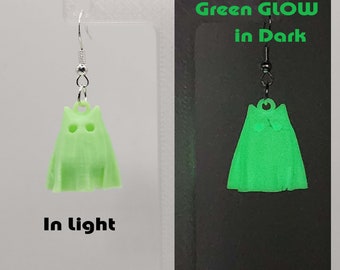 Glow-in-the-Dark Ghost Cat Earrings: 3D Printed Halloween Jewelry