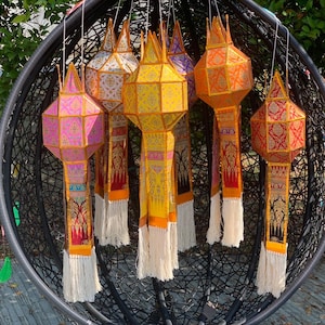 Set of 2 Lanna Lanterns 6.5"  , Handmade Thai Traditional lanterns