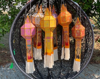 Set of 2 Lanna Lanterns 6.5"  , Handmade Thai Traditional lanterns
