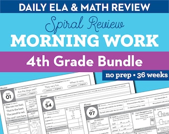 4th Grade Daily Spiral Review Worksheets, Educational Activity, Home Learning, Homeschool, Math Worksheet, Reading Printable, Morning Work