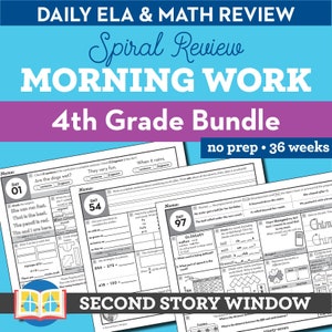 4th Grade Daily Spiral Review Worksheets, Educational Activity, Home Learning, Homeschool, Math Worksheet, Reading Printable, Morning Work