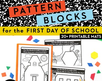 First Day of School Printable Pattern Block Activity Mats for Back to School