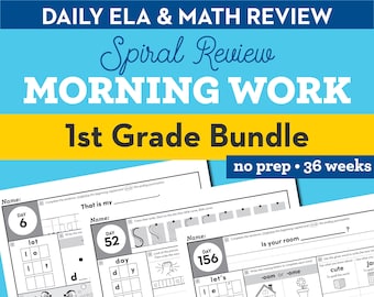 1st Grade Daily Spiral Review Worksheets, Educational Activity, Home Learning, Homeschool, Math Worksheet, Reading Printable