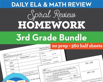 3rd Grade Math and Reading Homework, Educational Activity, Home Learning, Homeschool, Math Worksheet, Reading Printable