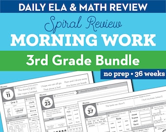 3rd Grade Daily Spiral Review Worksheets, Educational Activity, Home Learning, Homeschool, Math Worksheet, Reading Printable, Morning Work