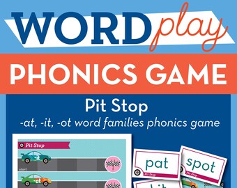 Pit Stop Phonics Game – Short Vowel Word Families (-at, -it, -ot) (Digital Download)