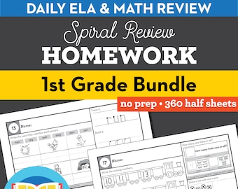 1st Grade Math and Reading Homework Worksheets, Educational Activity, Homeschool Printable, Math Worksheet, Reading Printable, Daily Review