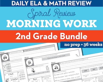 2nd Grade Daily Spiral Review Worksheets, Educational Activity, Home Learning, Homeschool, Math Worksheet, Reading Printable