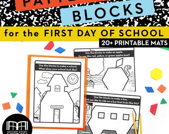 First Day of School Printable Pattern Block Activity Mats for Back to School