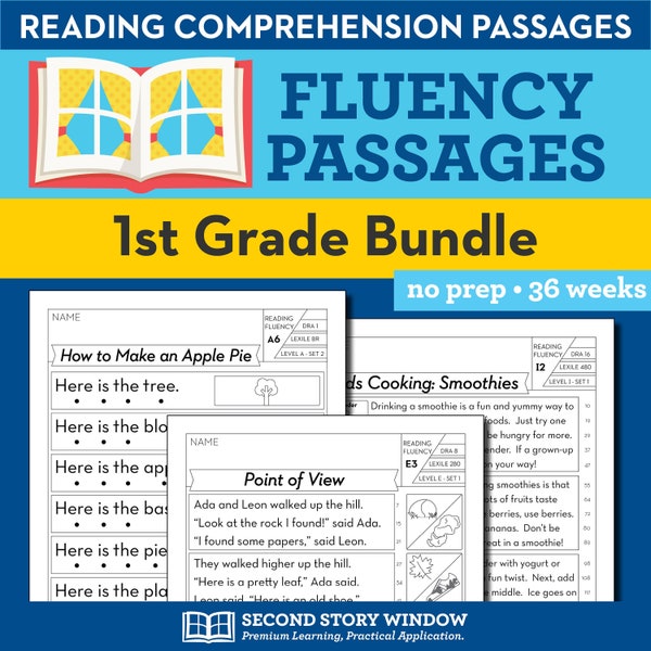 1st Grade Printable Fluency and Reading Comprehension Passages for Homework or Homeschool, Educational Activity, Reading Practice Worksheets