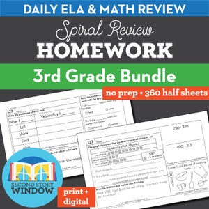 3rd Grade Math and Reading Homework, Educational Activity, Home Learning, Homeschool, Math Worksheet, Reading Printable