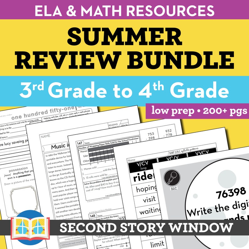 summer review bundle 3rd grade spiral review worksheets etsy