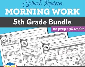 5th Grade Daily Spiral Review Worksheets, Educational Activity, Home Learning, Homeschool, Math Worksheet, Reading Printable, Morning Work