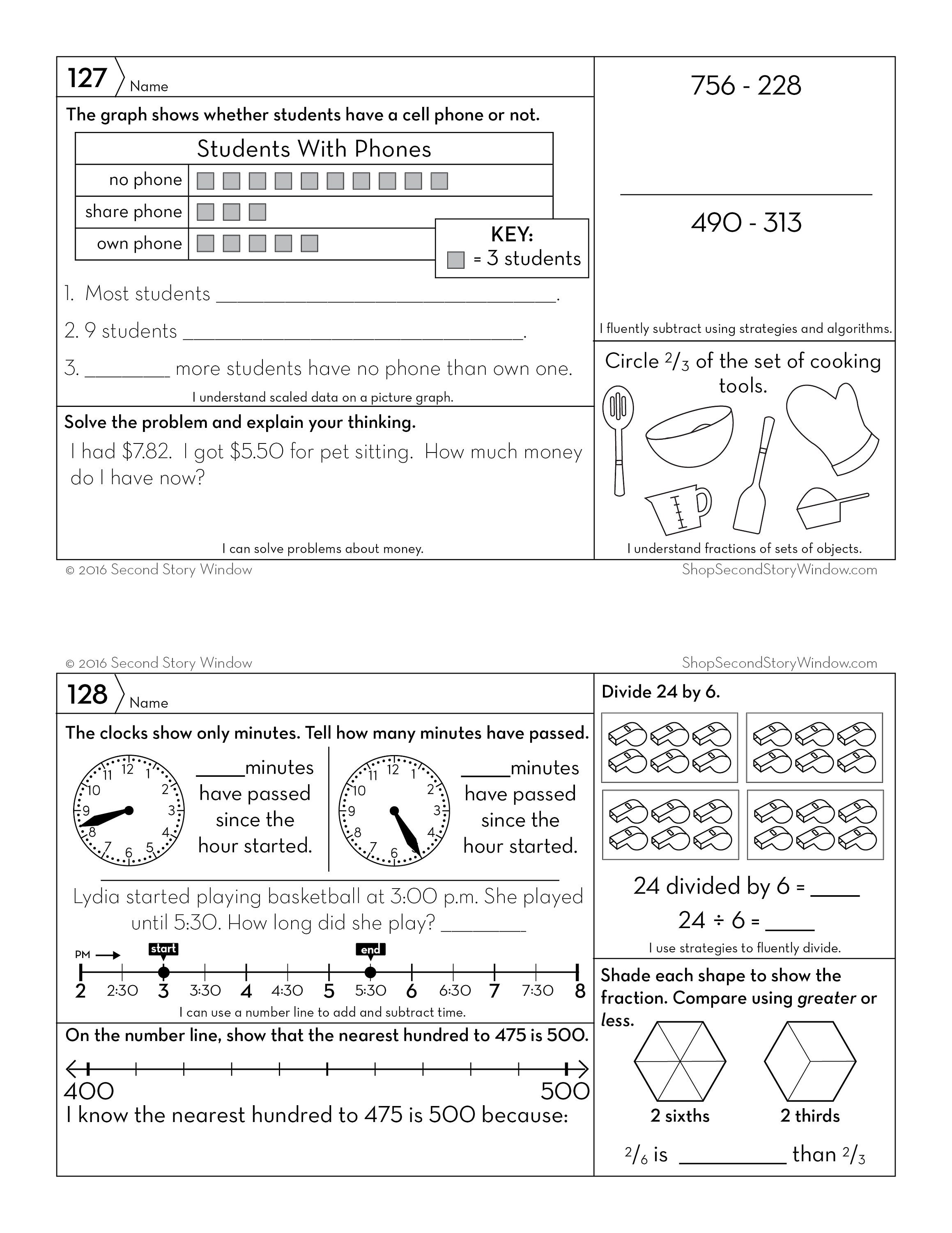 3rd Grade Math & Reading Homework Worksheets for Homeschool and Skill ...