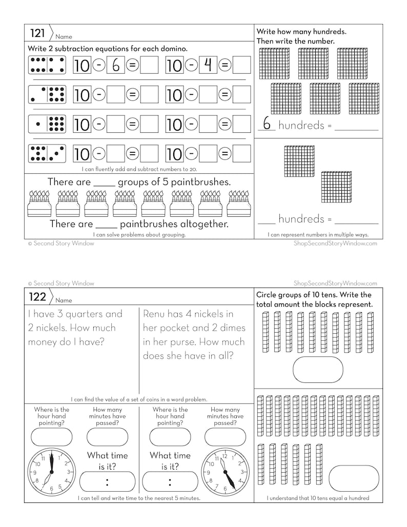 2nd Grade Math and Reading Homework, Educational Activity, Home Learning, Homeschool, Math Worksheet, Reading Printable image 10