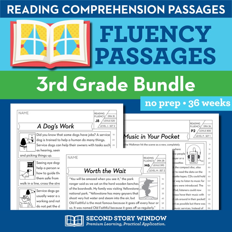 3rd Grade Printable Fluency and Reading Comprehension Passages for ...