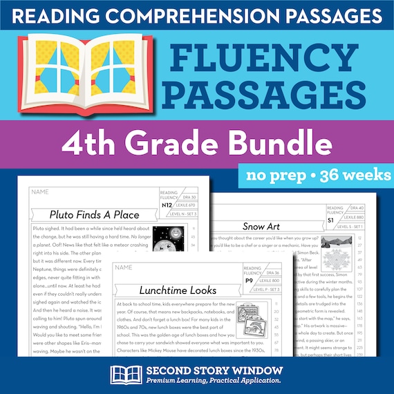 4th grade printable fluency and reading comprehension passages etsy