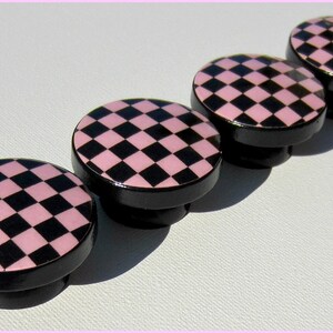 Checkered Knobs, Dresser Knobs, Nursery Decor, Pink and Black Cabinet Pulls, Dresser Knobs for Kids Room image 2