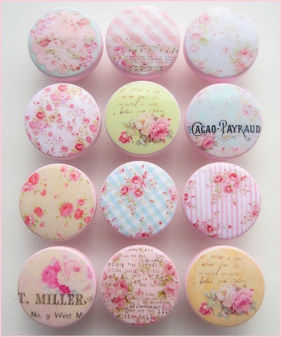 Shabby Knobs Shabby Rose Knobs Pink Rose Knobs Drawer Etsy