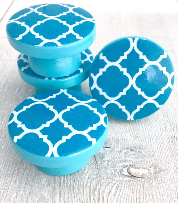 Turquoise Knobs Girls Dresser Knobs Quatrefoil Drawer Etsy
