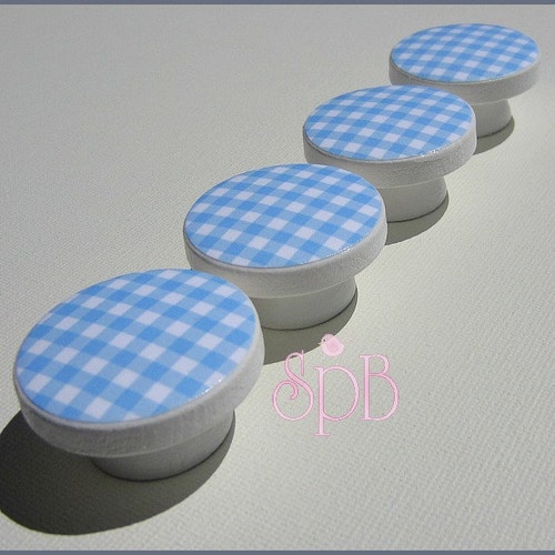 Gingham Dresser Knobs Blue and White Gingham Baby Nursery Etsy
