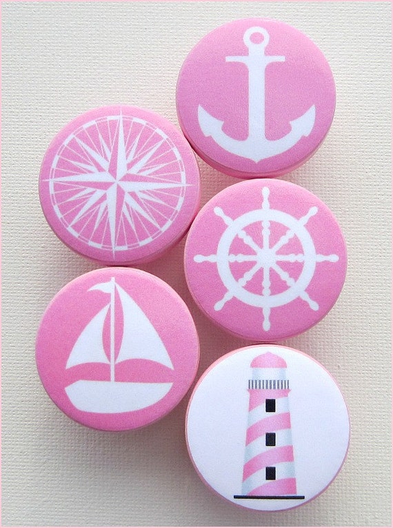 Nautical Drawer Knobs Pink Nautical Drawer Pulls Girls Room Etsy