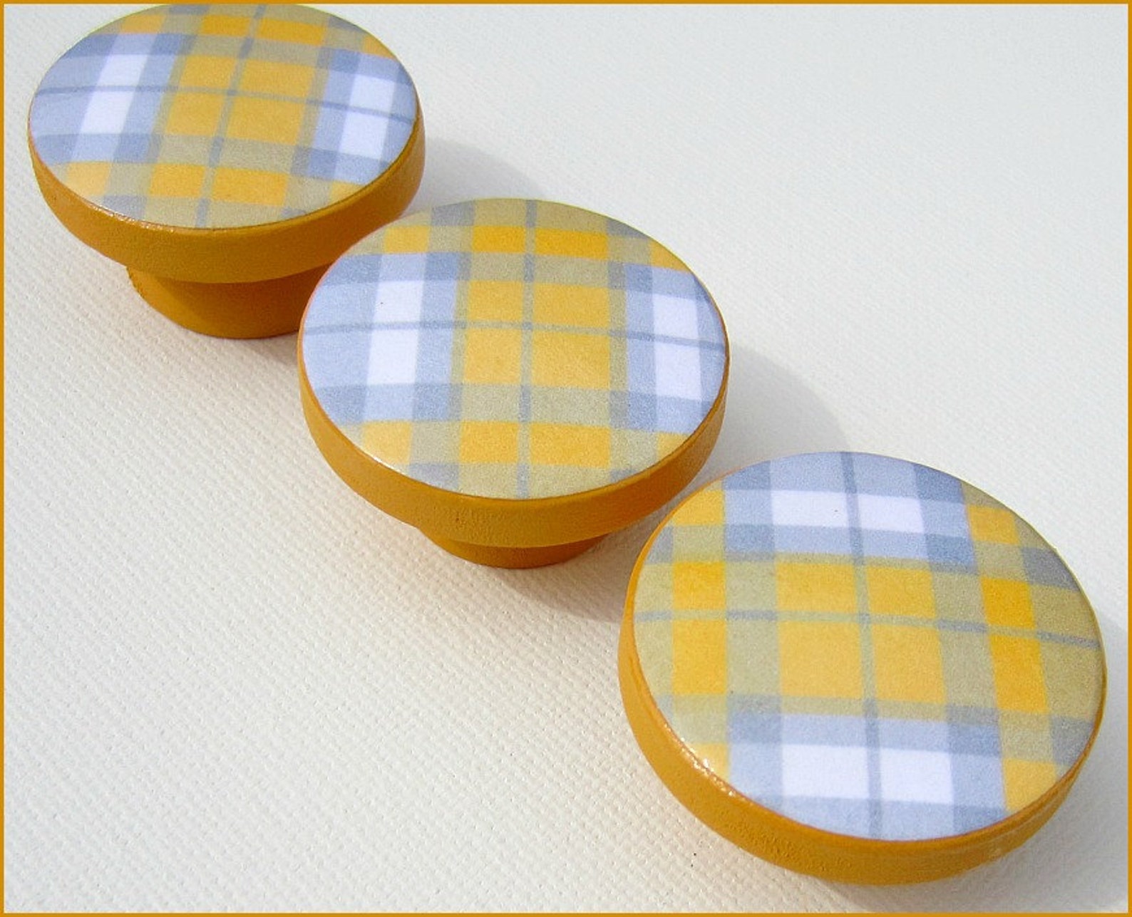 Plaid Dresser Knobs Drawer Knobs Yellow and Grey Drawer Etsy