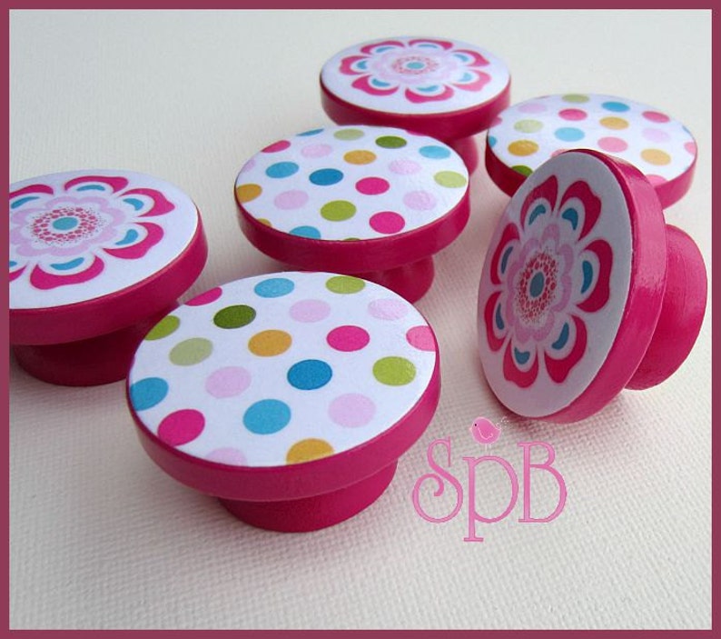 Kids Dresser Knobs Drawer Knobs Flower Polka Dot Etsy