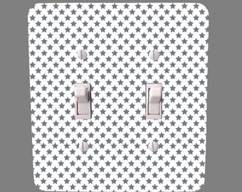 Grey Stars Light Switch Cover - Nursery Decor - Double Toggle Switch Plate - Home Decor - Wall Plate Cover -