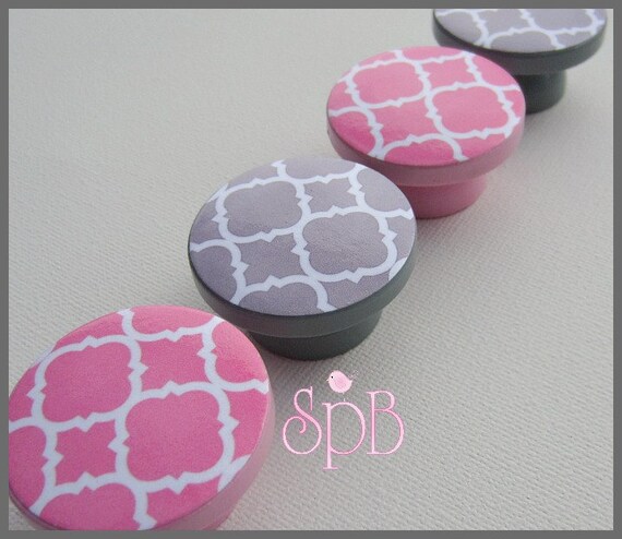 Pink Knobs Grey Quatrefoil Drawer Pulls Moroccan Style Etsy