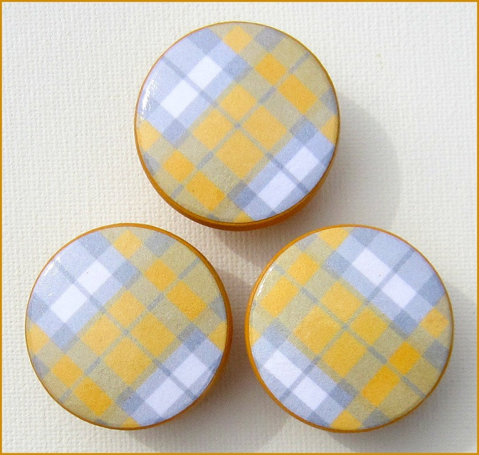 Plaid Dresser Knobs Drawer Knobs Yellow and Grey Drawer Etsy
