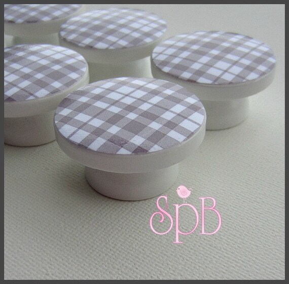 Dresser Knobs Drawer Knobs Grey Plaid Drawer Pulls Etsy