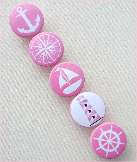 Nautical Drawer Knobs Pink Nautical Drawer Pulls Girls Room Etsy