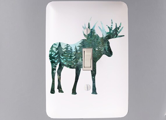 Metal Bear Light Switch Cover Moose Tree Mountain Elk Black Light Switch  Plate Forest Outlet Cover Toggle Light Switch Wall Plate Cover for Home