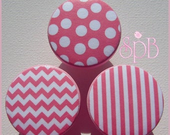 Chevron Knobs, Pink, Drawer Pulls, Chevron, Stripes, Polka Dots, Drawer Knobs, Kids Knobs