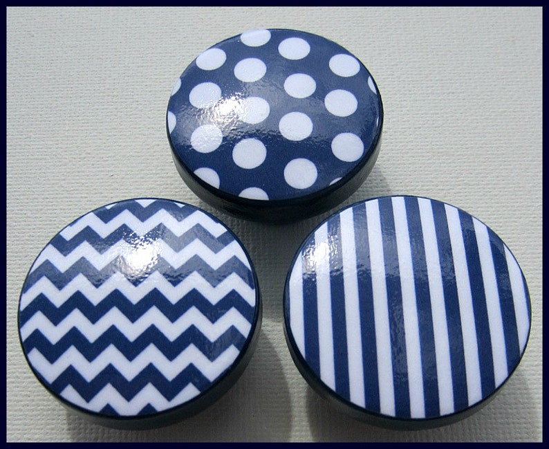 Chevron Dresser Knobs Navy Blue Drawer Knobs Polka Dots Drawer